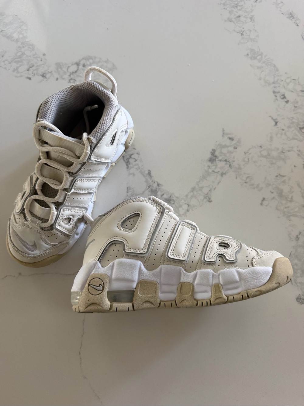 Nike Kids' Air More Uptempo Sneakers - White/Cream size 13
